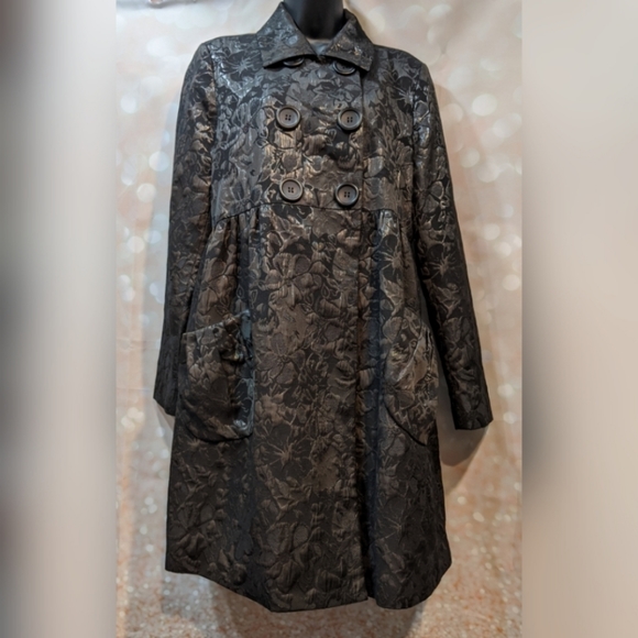 Simply Vera Vera Wang Jackets & Blazers - Shiny Embroidered Black Floral Emprire Dress Coat